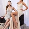 Long Fitted Sequin Dress With Slit By Cinderella Divine CH199 Prom