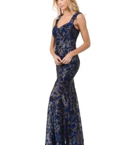 Prom Long Floral Embroidered Dress With Sheer Skirt By Lenovia 5165
