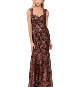 Prom Long Floral Embroidered Dress With Sheer Skirt By Lenovia 5165