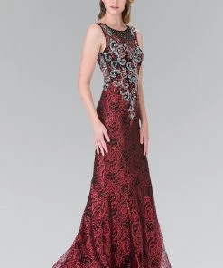 Long Floral Embroidered Sequined Dress By Elizabeth K GL2341