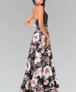 Long Floral Print Halter Dress By Elizabeth K GL2302 Prom