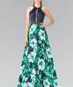 Long Floral Print Halter Dress By Elizabeth K GL2302 Prom