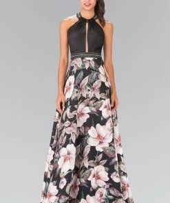 Long Floral Print Halter Dress By Elizabeth K GL2302 Prom