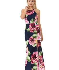 Long Floral Print Maxi Dress With Slit By Lenovia 5181
