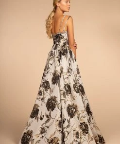 Long Floral Print V-Neck Dress With Pockets By Elizabeth K GL2657 Prom