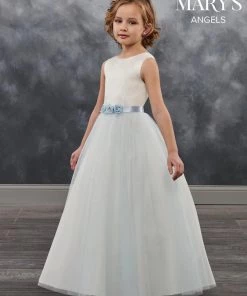 Mary's Bridal Angels Collection Flower Girl Dresses Girls Long Sleeveless Dress With Floral Sash By Mary's Bridal MB9023