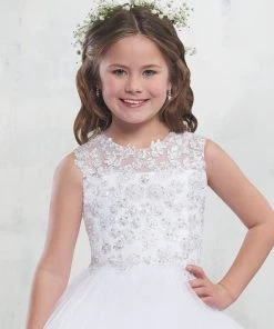 Mary's Bridal Angels Collection Girls Long Tulle Dress With Lace Appliques By Mary's Bridal MB9010 Flower Girl Dresses