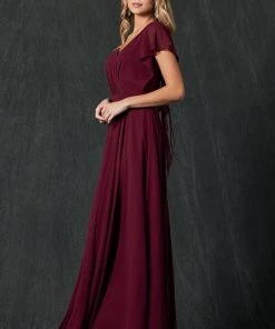 Long Flutter Sleeve Chiffon Dress By Juliet 261