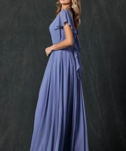 Long Flutter Sleeve Chiffon Dress By Juliet 261