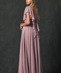 Long Flutter Sleeve Chiffon Dress By Juliet 261