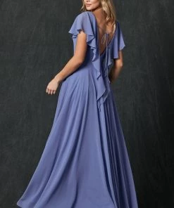 Long Flutter Sleeve Chiffon Dress By Juliet 261