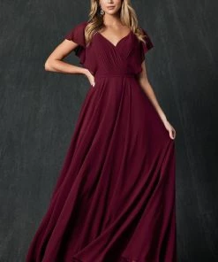 Long Flutter Sleeve Chiffon Dress By Juliet 261