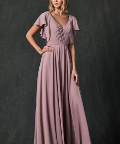 Long Flutter Sleeve Chiffon Dress By Juliet 261