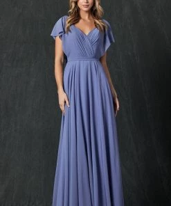 Long Flutter Sleeve Chiffon Dress By Juliet 261