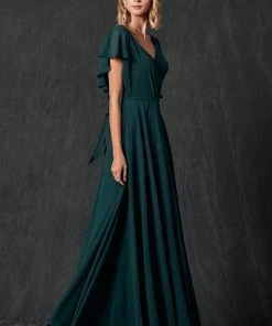 Long Flutter Sleeve Chiffon Dress By Juliet 261