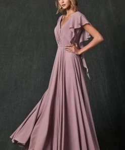 Long Flutter Sleeve Chiffon Dress By Juliet 261