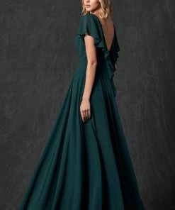 Long Flutter Sleeve Chiffon Dress By Juliet 261