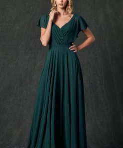 Long Flutter Sleeve Chiffon Dress By Juliet 261