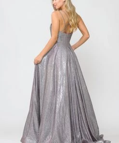 Long Foiled Glitter Dress With Strappy Back By Poly USA 8716