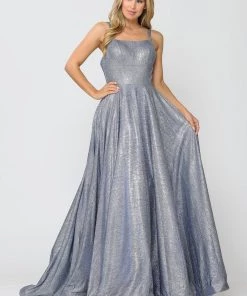 Long Foiled Glitter Dress With Strappy Back By Poly USA 8716