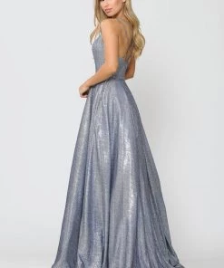 Long Foiled Glitter Dress With Strappy Back By Poly USA 8716