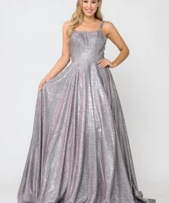Long Foiled Glitter Dress With Strappy Back By Poly USA 8716
