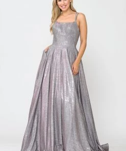 Long Foiled Glitter Dress With Strappy Back By Poly USA 8716