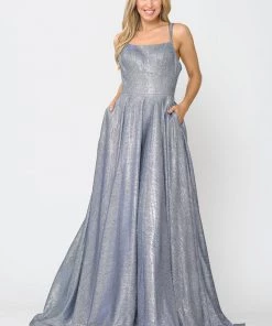 Long Foiled Glitter Dress With Strappy Back By Poly USA 8716