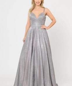 Long Foiled Glitter Sweetheart Dress By Poly USA 8714