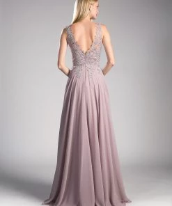 Prom Applique Long V-Neck Dress By Cinderella Divine 9177