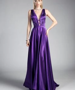 Long Satin V-Neck Dress By Cinderella Divine CF293 10 Long Satin V-Neck Dress By Cinderella Divine CF293