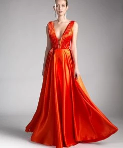 Long Satin V-Neck Dress By Cinderella Divine CF293 11 Long Satin V-Neck Dress By Cinderella Divine CF293