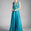 Long Satin V-Neck Dress By Cinderella Divine CF293 2 Long Satin V-Neck Dress By Cinderella Divine CF293
