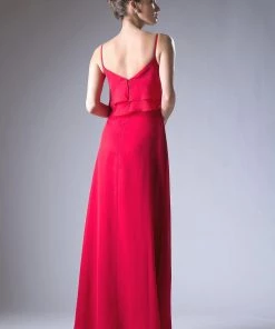 Long Chiffon Flounce Dress By Cinderella Divine CH537 Prom
