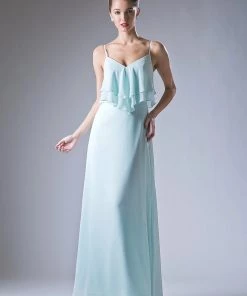Long Chiffon Flounce Dress By Cinderella Divine CH537 Prom