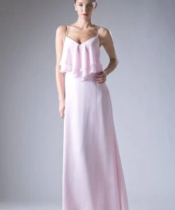 Long Chiffon Flounce Dress By Cinderella Divine CH537 Prom