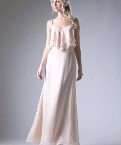 Long Chiffon Flounce Dress By Cinderella Divine CH537 Prom