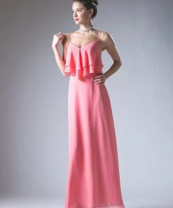 Long Chiffon Flounce Dress By Cinderella Divine CH537 Prom