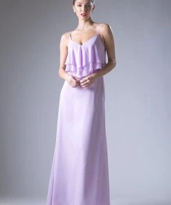 Long Chiffon Flounce Dress By Cinderella Divine CH537 Prom