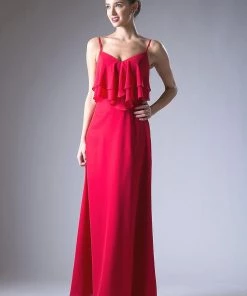 Long Chiffon Flounce Dress By Cinderella Divine CH537 Prom