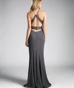 Prom Fitted Long Metallic Glitter Dress By Cinderella Divine CF279-2