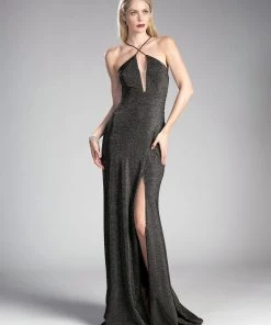 Prom Fitted Long Metallic Glitter Dress By Cinderella Divine CF279-2