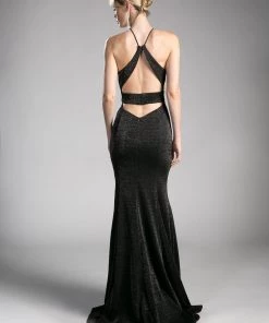 Prom Long Metallic Knit Sheath Dress By Cinderella Divine CF279-1