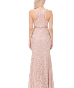 Long Formal Lace Dress With Side Cutouts By Lenovia 5170 Prom