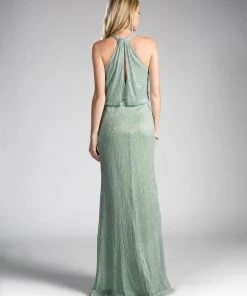 Long Metallic Halter Dress By Cinderella Divine CH557