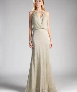 Long Metallic Halter Dress By Cinderella Divine CH557
