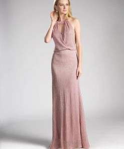 Long Metallic Halter Dress By Cinderella Divine CH557