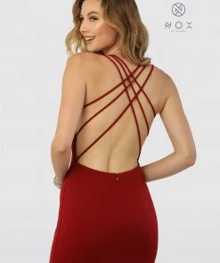 Prom Long Front Lace-Up Dress With Leg Slit By Nox Anabel M133