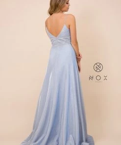 Long Glitter Dress With Beaded Waistband By Nox Anabel T312 Prom