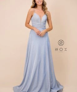 Long Glitter Dress With Beaded Waistband By Nox Anabel T312 Prom